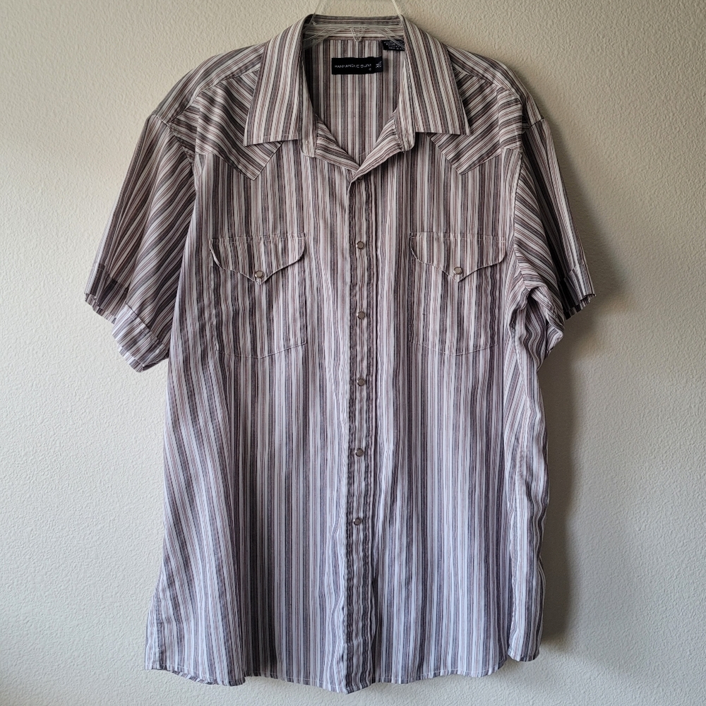 Panhandle Slim Short Sleeve Western Style Pearl Snap Button Up Shirt 17.5 Stripe